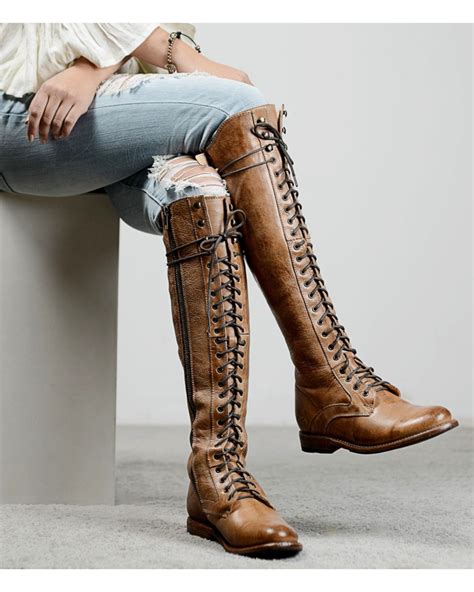 bed stu women s della tall lace up boots round toe tan tall lace up boots boots women