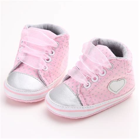 Newborn Baby Girl Shoes Pink Polka Dot Heart Shaped Soft Sole Kids
