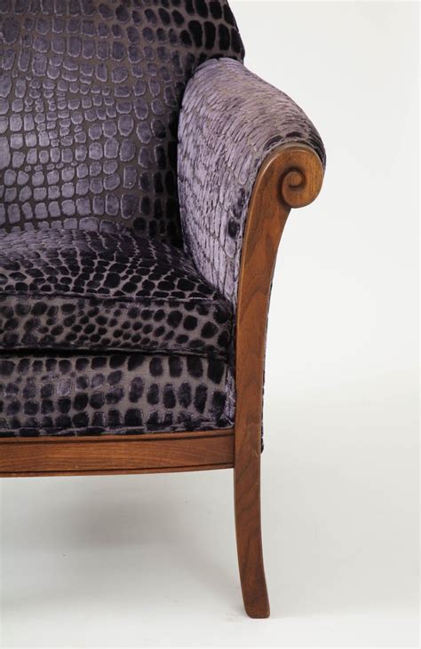 Upholstered Hand Carved Velvet Patterned Snakeskin Chairs For Sale At