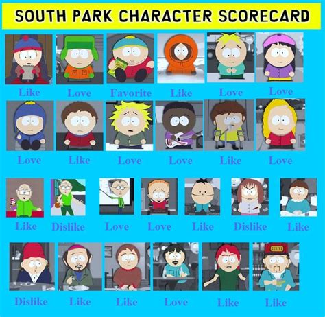 South Park Character Scorecard By Superjonser On Deviantart