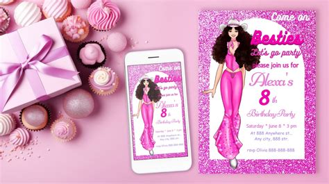 Editable Fashion Doll Party Invitation Hot Pink Malibu Barbi Etsy