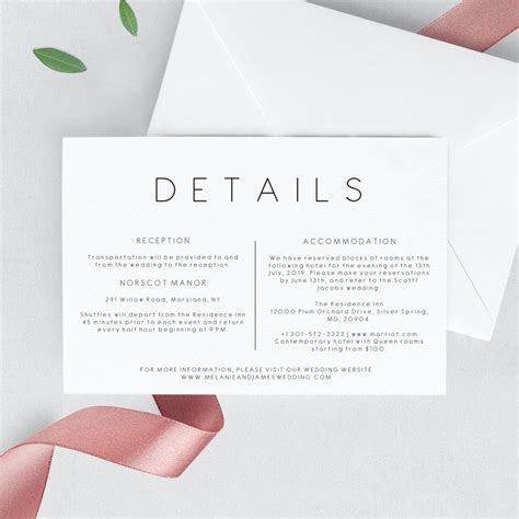 Wedding Details Invitation Template Printable Wedding Details Card