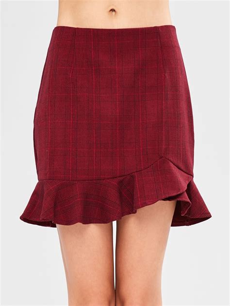 2018 new fashion office lady plaid a line skirt check skirt ruffles above knee frill mini skirt