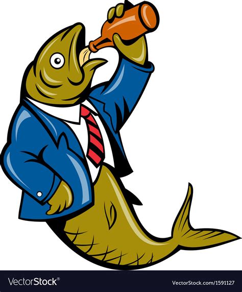 Herring Fish Business Suit Drinking Beer Bottle Vector Image