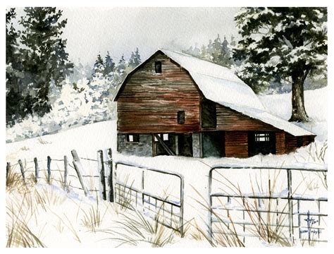 Wonderful Winter Scene Barn Painting Old Barns Barn