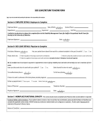 Employee is to return this completed form to his/her employer at the conclusion of each and every doctor visit. FREE 9+ Sample Return to Work Forms in MS Word | PDF