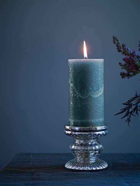 Pillar Candle Teal Mercury Glass Candles Candles Rustic Candle