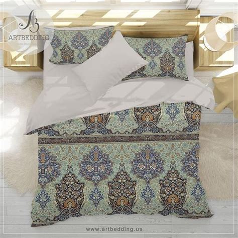 C $186.62 to c $349.94. Boho vintage bedding, Indie green and blue duvet cover set ...