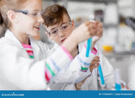 Kids With Test Tubes Studying Chemistry At School Stock Image Image