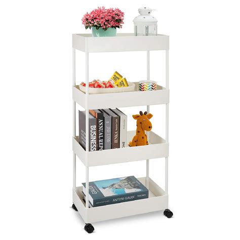 Buy 4 Tier Slim Rolling Cart Slide Out Storage Trolley Rolling