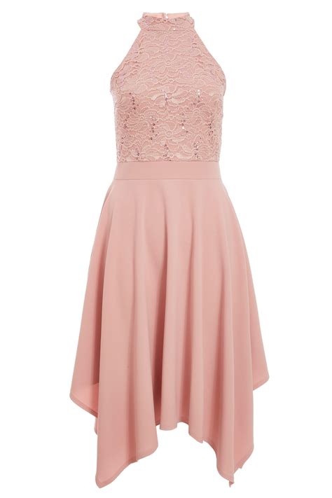 Blush Pink Sequin Lace High Neck Midi Dress Quiz Clothing