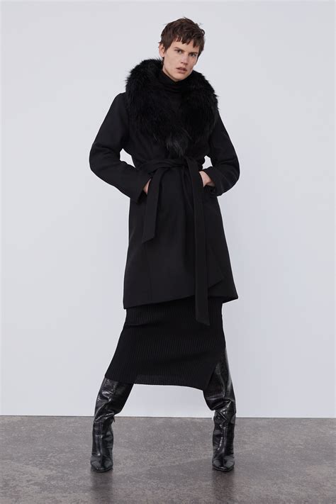 image 1 of coat with faux fur collar from zara faux fur collar zara coat zara