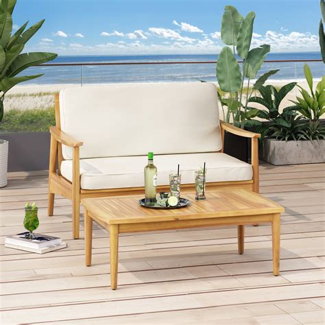 Willowbrook Outdoor Acacia Wood Loveseat Set With Coffee Table By