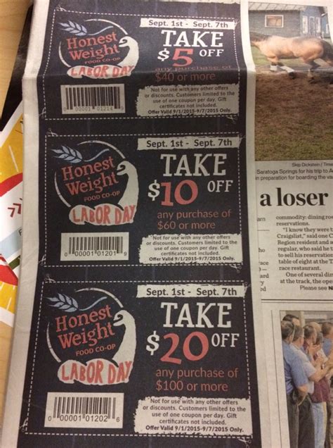 In Todays Times Union Three Honest Weight Food Co Op Coupons