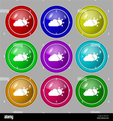 Icône Météo Signe Symbole Sur Neuf Boutons Colorés Vector