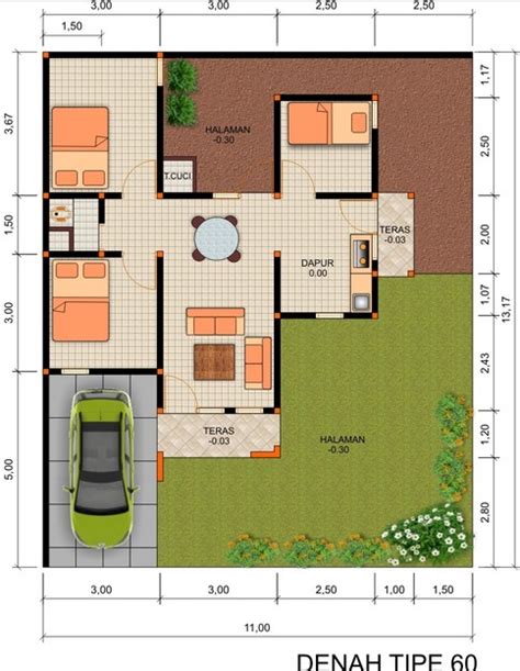 Desain rumah ukuran 10x15 (99). Denah rumah type 60 ukuran 6x10 meter | Rumah Minimalis ...