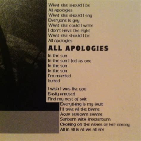 An Advertisement For All Apologies On A Wall With The Text In Black And White