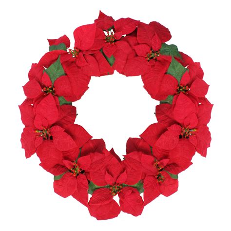 24 Red Poinsettia Flower Artificial Christmas Wreath Unlit Walmart