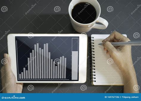 Close Up Business Women Working Analyze Business Graph In Tablet Stock
