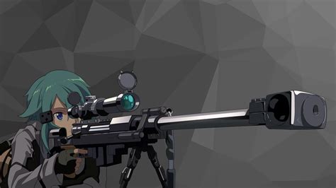 Asada Shino Sword Art Online Hecate Ii Sniper Rifle Anime Girls Anime Girls With Guns