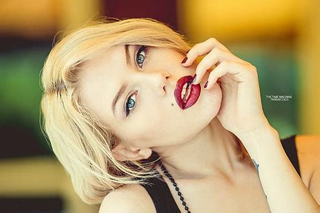 Hd Wallpaper Woman In Red Lipstick Women Model Face Brunette
