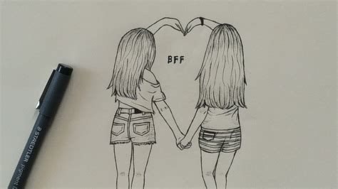 Bff Drawings Easy Step By Step Best Friends Drawing Pencil Drawing Friendship Day Drawing
