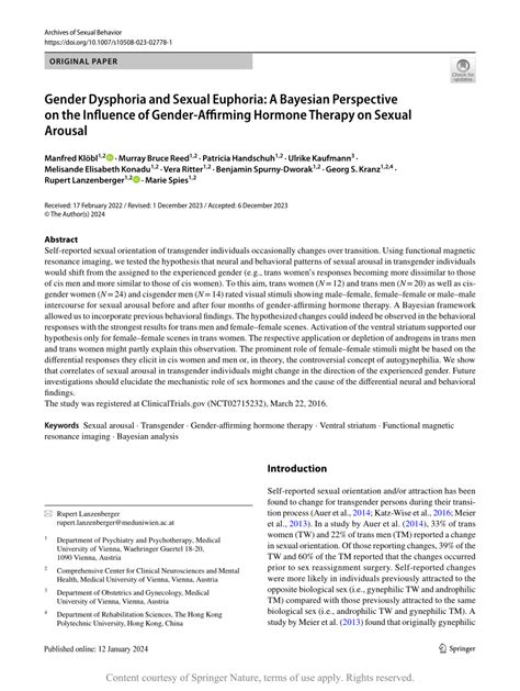 pdf gender dysphoria and sexual euphoria a bayesian perspective on the influence of gender