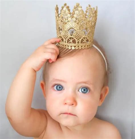 Nishine Gold Lace 3d Crown Kids Headband Newborn Girls Elastic Tiara
