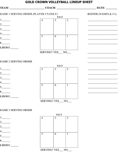 Volleyball Lineup Sheet Template Gold Crown Foundation