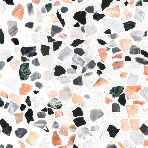 White Terrazzo Tile With Black Grey And Salmon Pink Marble Chips