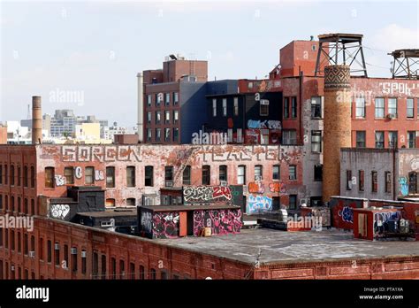 Industrial Rooftop Skyline In Dumbo Brooklyn New York Stock Photo Alamy