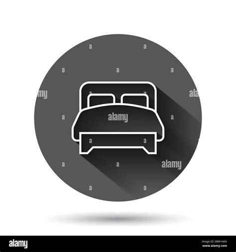 Bed Icon In Flat Style Bedroom Sign Vector Illustration On Black Round