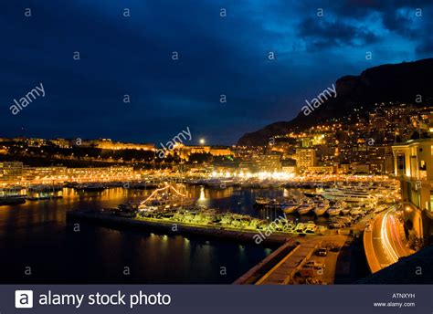 The Pretty Night Lights Of Port Hercule In Monaco Stock Photo Alamy