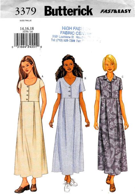 Womens Easy Linen Dress Butterick Sewing Pattern 3379 Raised Waist