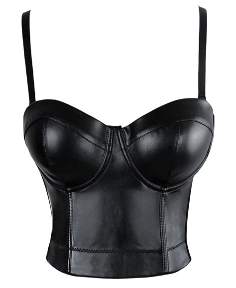 Sexy Black Faux Leather Bra Top And Punk Sexy Black Faux Leather Mini