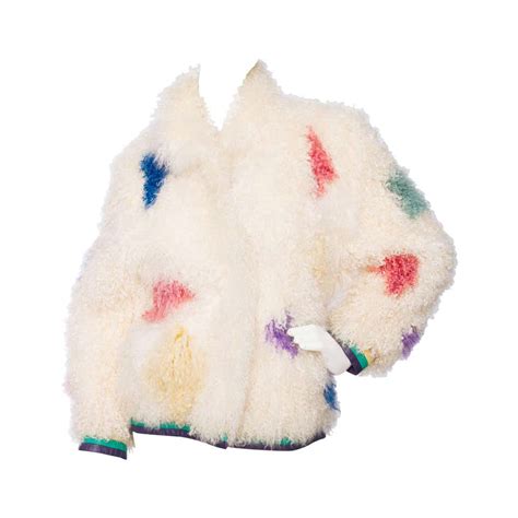 1980s White Mongolian Lamb Fur Coat W Bright Color Splashes At 1stdibs