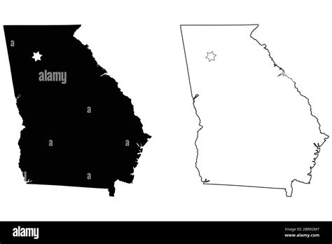 Georgia Ga State Map Usa With Capital City Star At Atlanta Black
