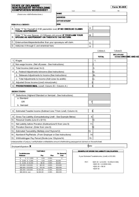 Alternatively, you can print and mail your form and check. Form W-4nr - State Of Delaware Non-Resident Withholding ...