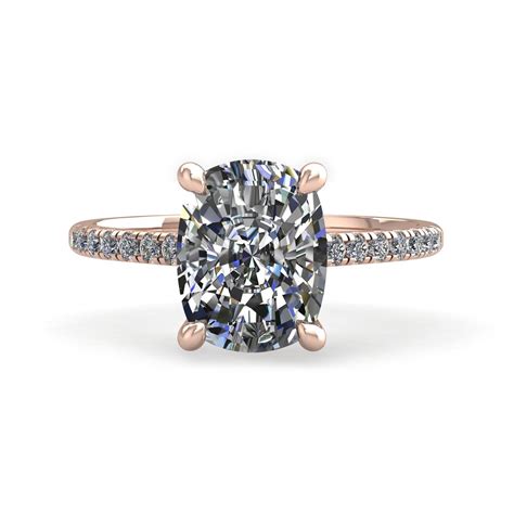 18k Rose Gold 4 Prongs Cushion Cut Diamond Engagement Ring With Whisper