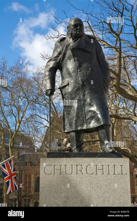 Statue Of Sir Winston Churchill At Parliament Square London England Uk