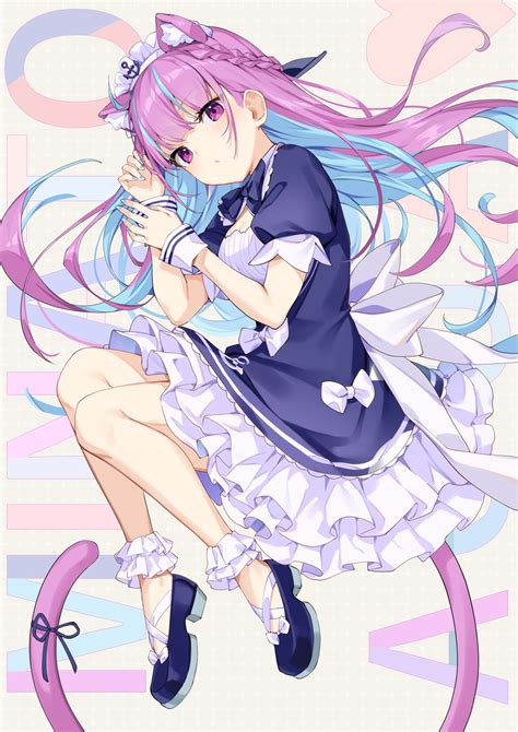 Icomochi Minato Aqua Cat Girl Multi Colored Hair Purple Hair Anime
