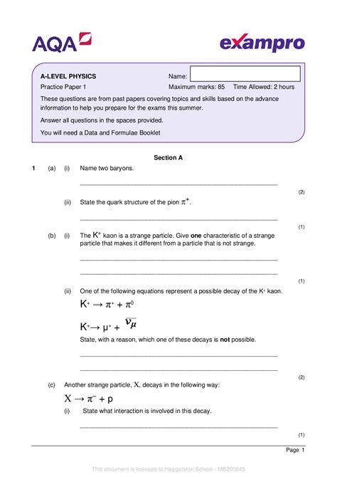 Aqa A Level Physics Paper Question Paper Practice Paper Browsegrades