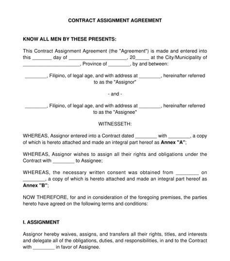 Contract Assignment Agreement Sample Template