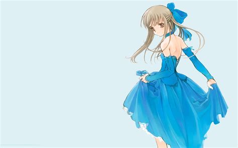 wallpaper illustration long hair anime sky bow dress gloves blue corset clothing