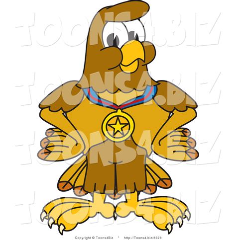 Vector Illustration Of A Cartoon Hawk Mascot Character Wearing A Medal