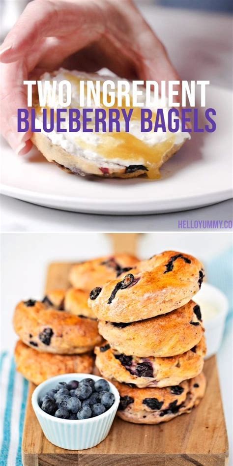 Blueberry Bagels Are Stacked On Top Of Each Other With The Words Two Ingredient Blueberry Bagels