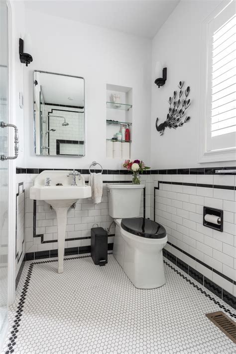 Here are tons of inspiring bathroom tile ideas for floors, walls and showers. Black and White Art Deco Bathroom - Traditional - Bathroom ...