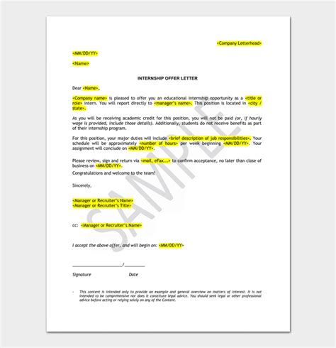internship appointment letter  letter samples formats