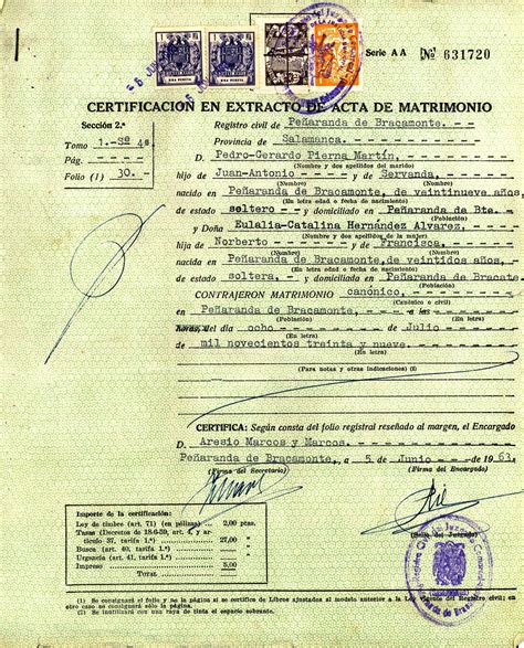 Certificación en extracto de acta de matrimonio Territorio Archivo