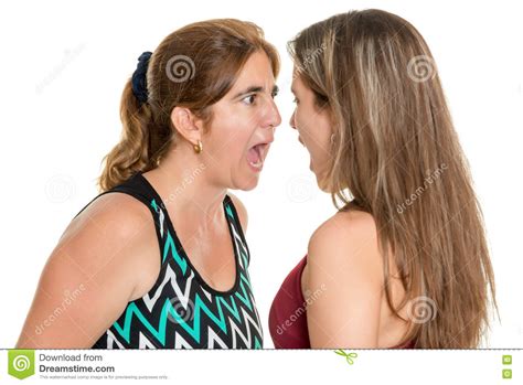 Angry Mother And Her Teenage Daughter Yelling At Each